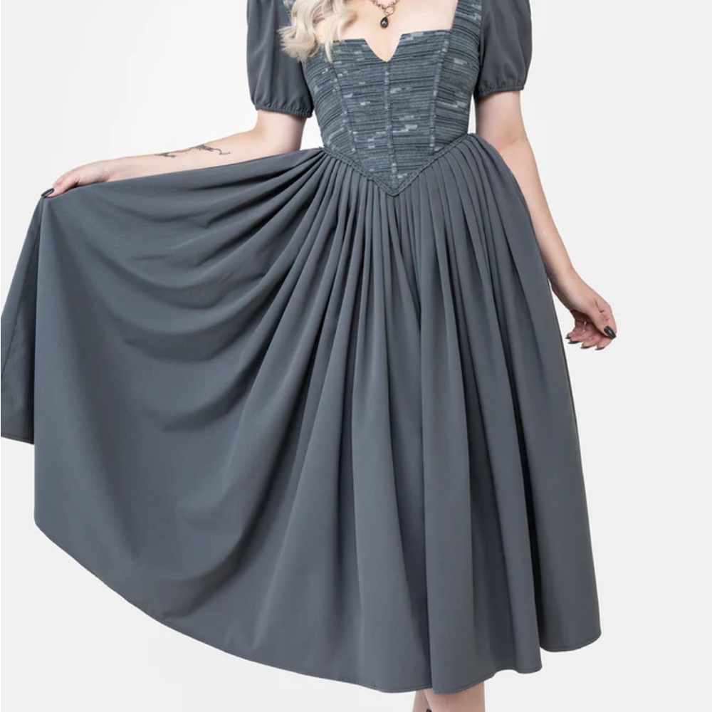 Disturbia Slain Puff Sleeve Corset Midi Dress